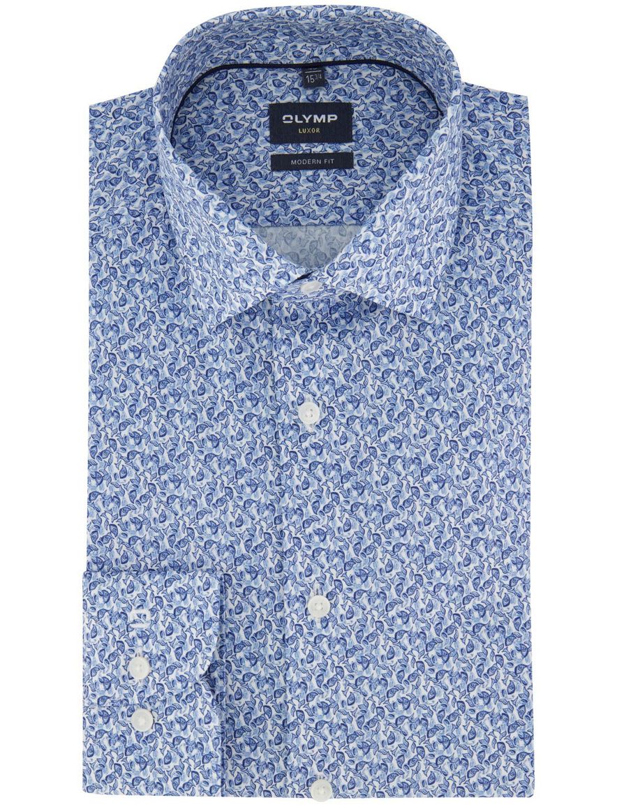 Olymp overhemd blauw geprint modern luxor fit