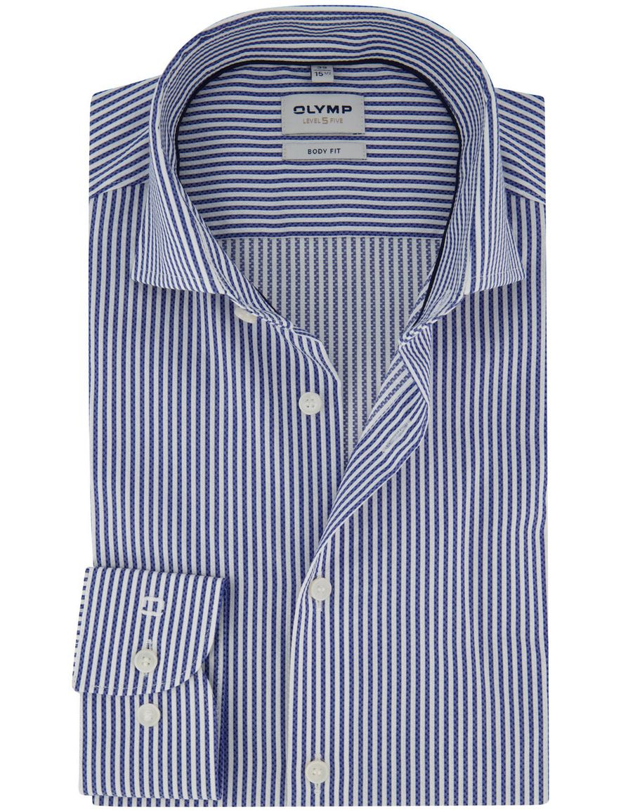 Blauw gestreept mouwlengte 7 overhemd OLYMP Body fit