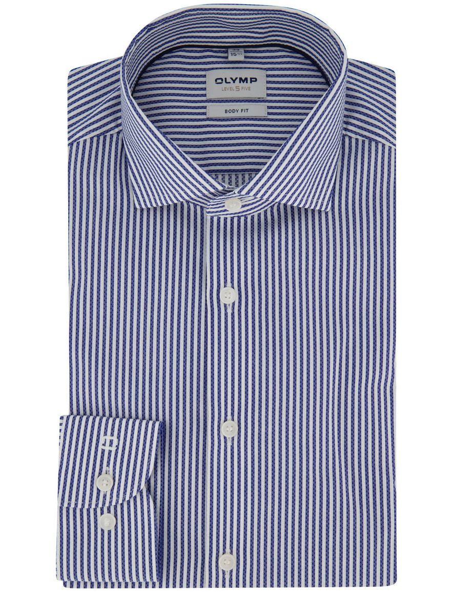 Blauw gestreept mouwlengte 7 overhemd OLYMP Body fit
