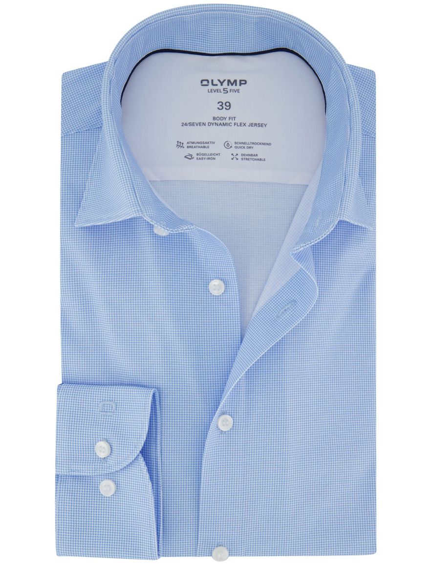 OLYMP Level Five body fit wit overhemd jersey geprint bloemen