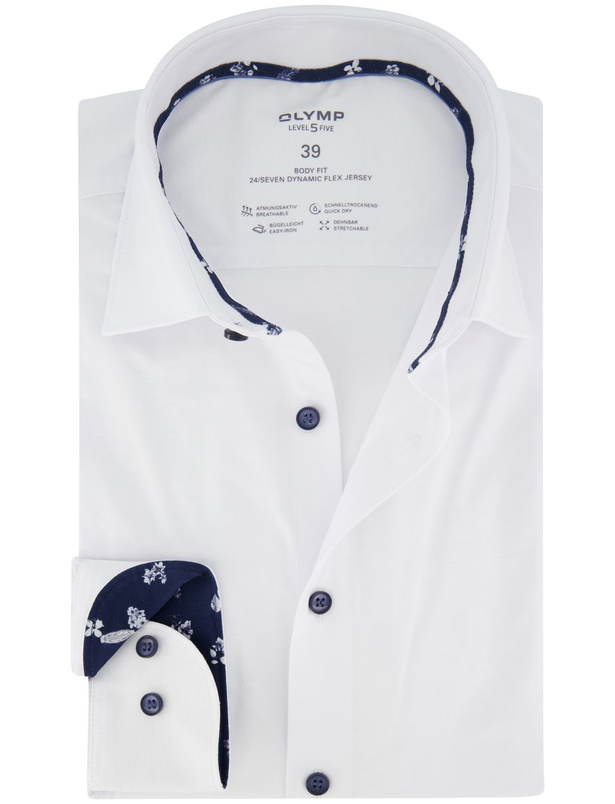 OLYMP Level Five body fit stretch overhemd jersey wit