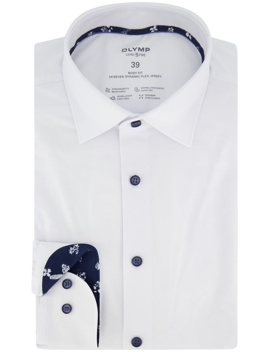 OLYMP Level Five body fit stretch overhemd jersey wit