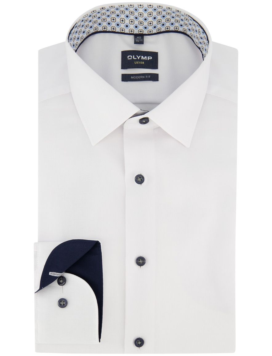 Wit overhemd Olymp Luxor Modern fit strijkvrij mouwlengte 7