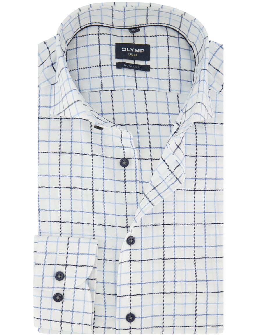 Olymp Modern Fit overhemd wit geruit mouwlengte 7