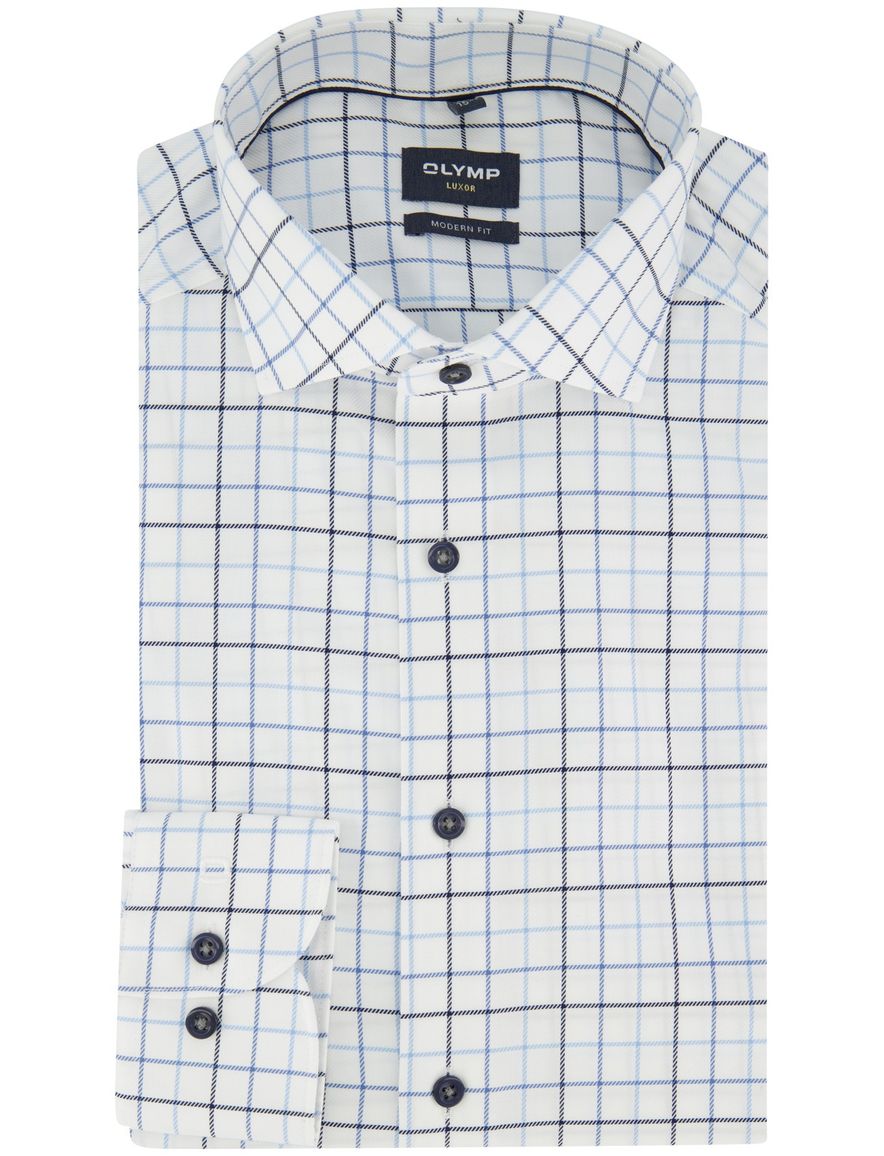 Olymp Modern Fit overhemd wit geruit mouwlengte 7
