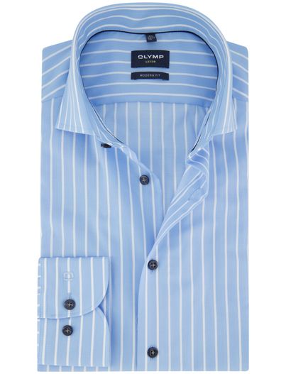 Olymp Overhemd blauw gestreept Olymp normale fit strijkvrij mouwlengte 7