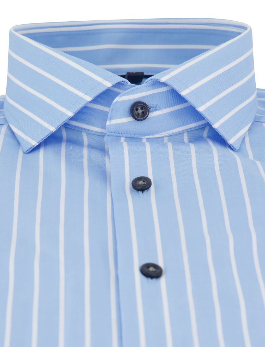 Olymp overhemd blauw gestreept mouwlengte 7 strijkvrij