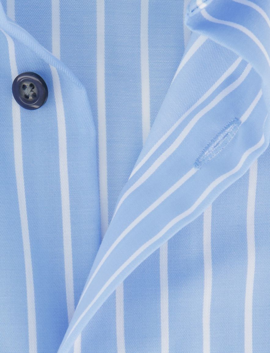 Olymp overhemd blauw gestreept mouwlengte 7 strijkvrij