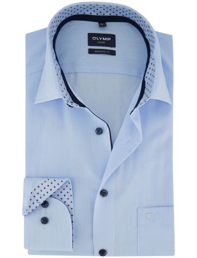 Olymp Overhemd blauw gestreept Oiymp Luxor Modern fit mouwlengte 7