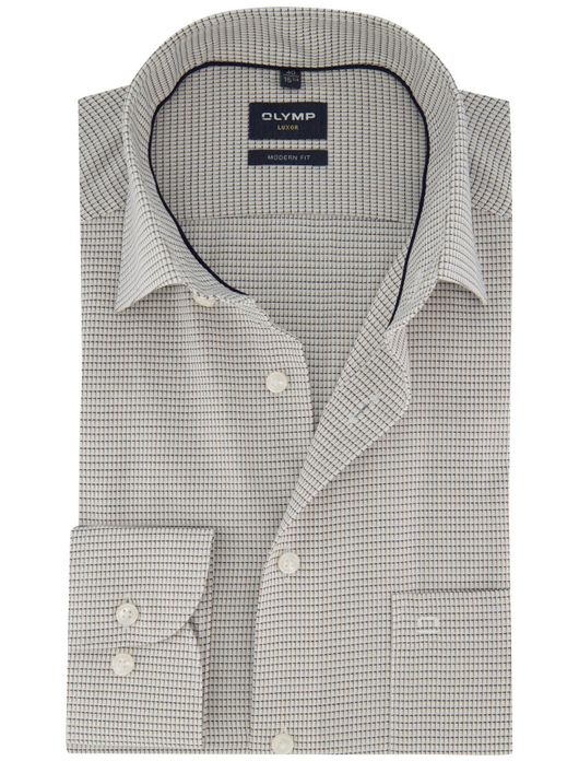 Olymp strijkvrij overhemd beige geprint normale fit