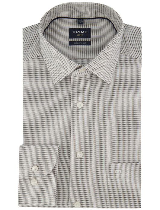 Olymp strijkvrij overhemd beige geprint normale fit
