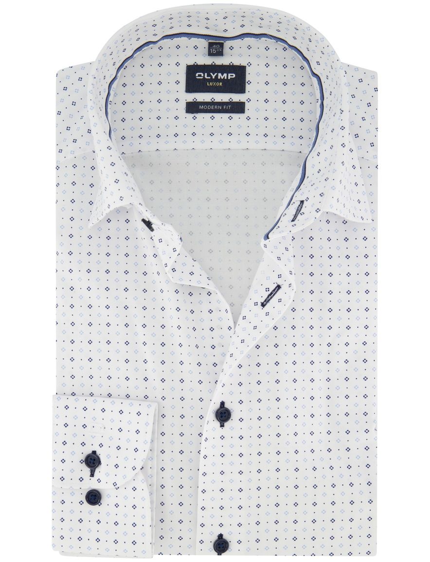 Overhemd wit met print Olymp modern fit semi-wide collar
