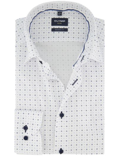 Olymp Witte geprinte normale fit overhemd Olymp 100% katoen strijkvrij