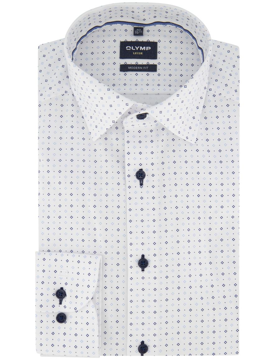 Overhemd wit met print Olymp modern fit semi-wide collar