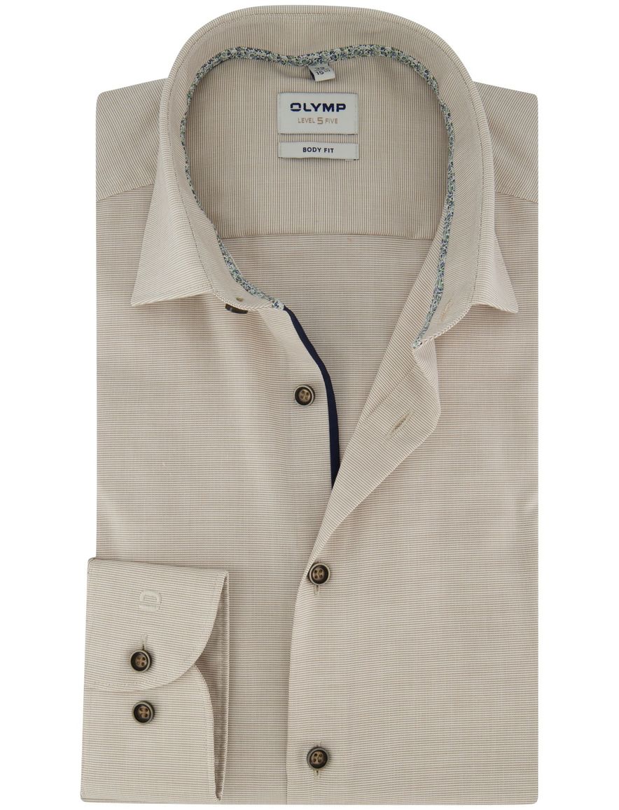 Beige overhemd OLYMP Level Five donkere knopen