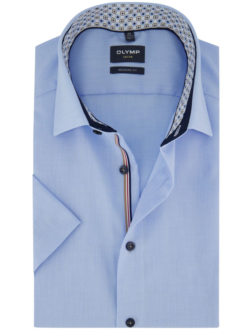 Blauw overhemd Olymp Modern fit korte mouw strijkvrij