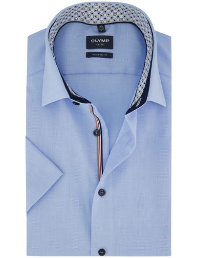 Olymp Overhemd Olymp korte mouw blauw strijkvrij
