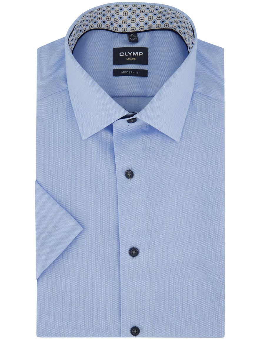 Blauw overhemd Olymp Modern fit korte mouw strijkvrij