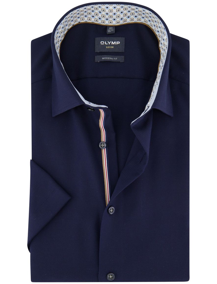 Overhemd navy Olymp modern fit semi-wide collar korte mouw