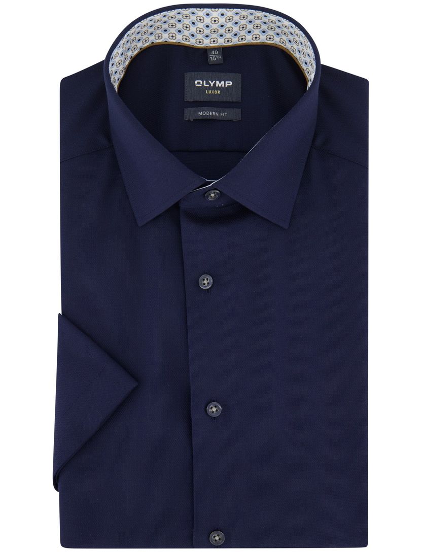 Navy normale fit overhemd Olymp 100% katoen strijkvrij korte mouw
