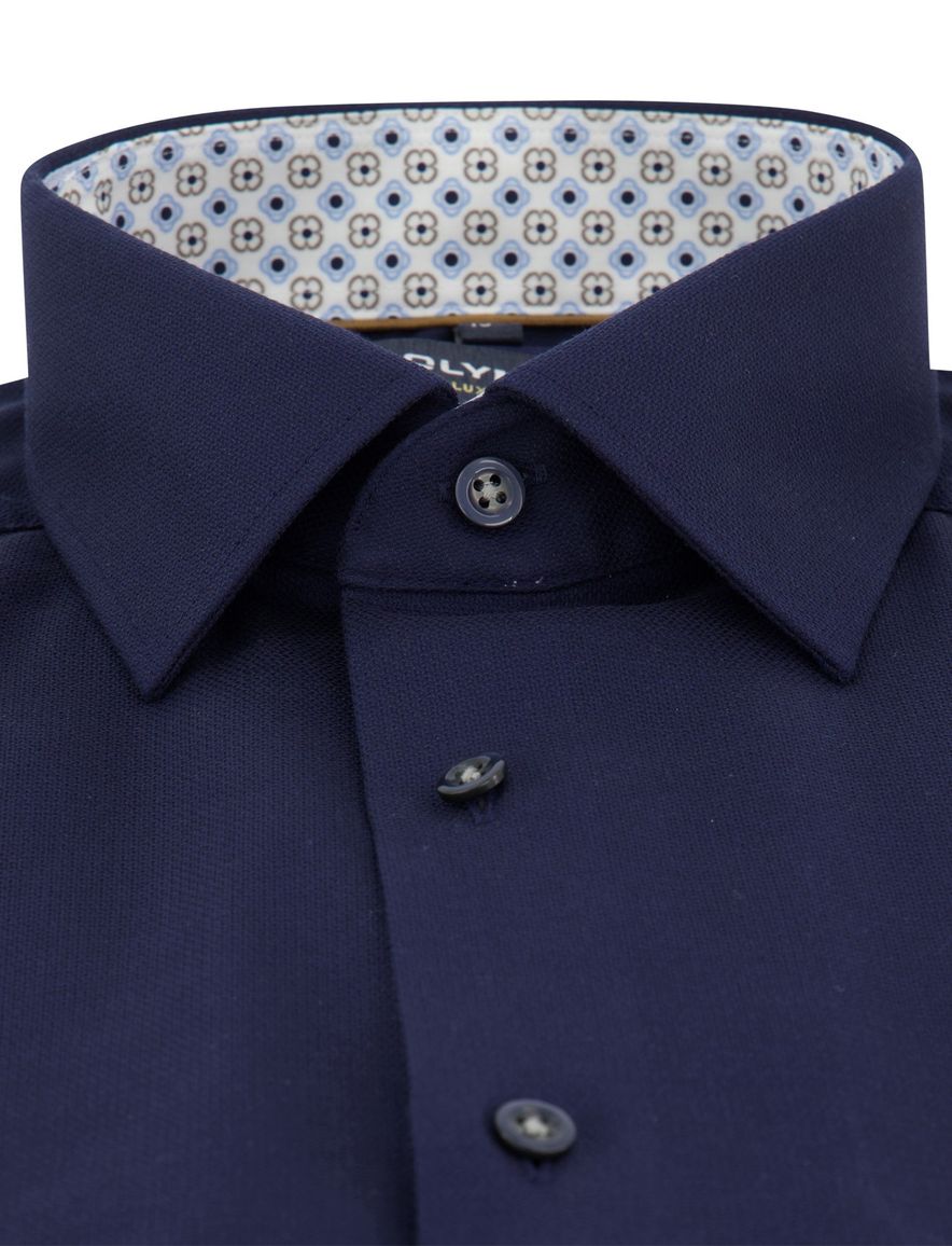 Overhemd navy Olymp modern fit semi-wide collar korte mouw