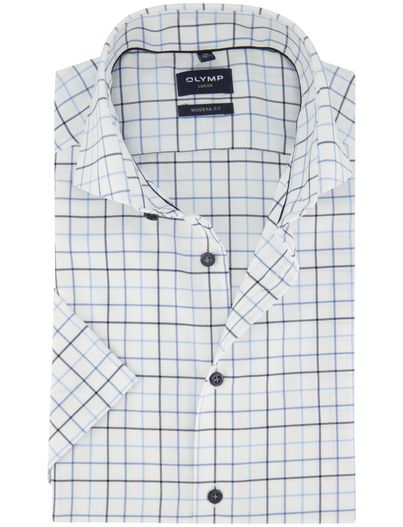 Olymp Overhemd Olymp wit geruit korte mouw strijkvrij normale fit