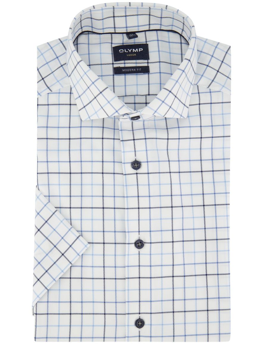 Olymp overhemd wit geruit korte mouw wide spread boord
