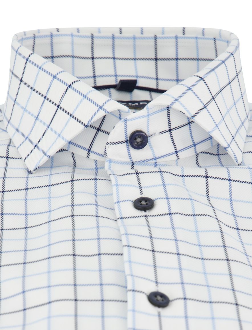 Olymp overhemd wit geruit korte mouw wide spread boord