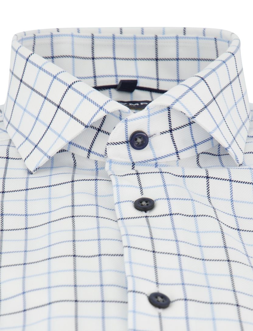 Overhemd Olymp wit geruit korte mouw strijkvrij normale fit