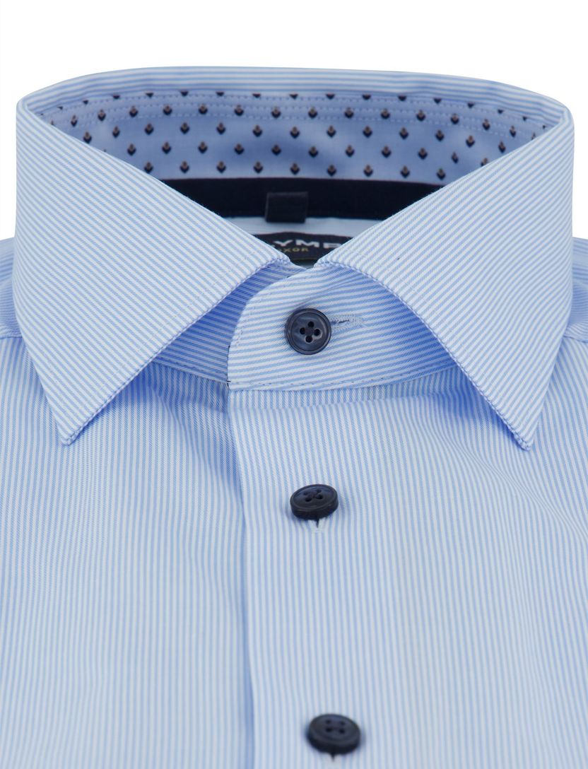 Overhemd Olymp blauw streepjes korte mouw strijkvrij normale fit