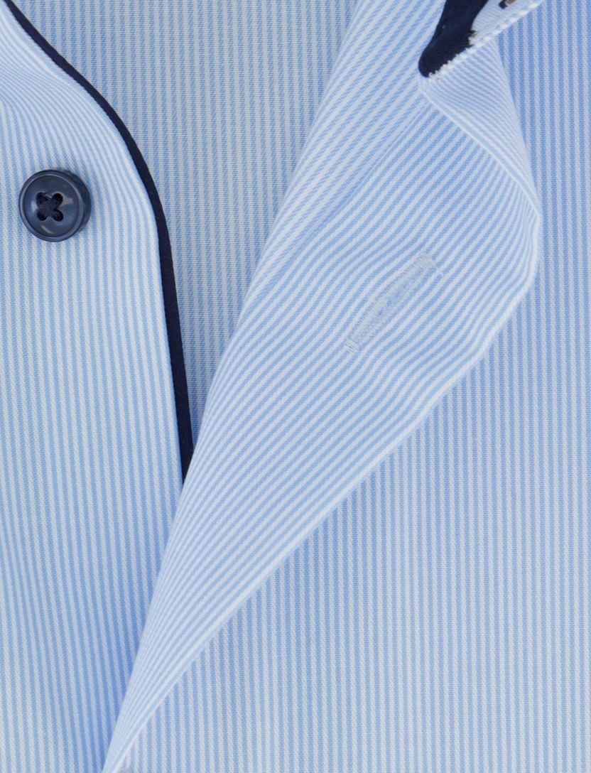 Overhemd Olymp blauw streepjes korte mouw strijkvrij normale fit