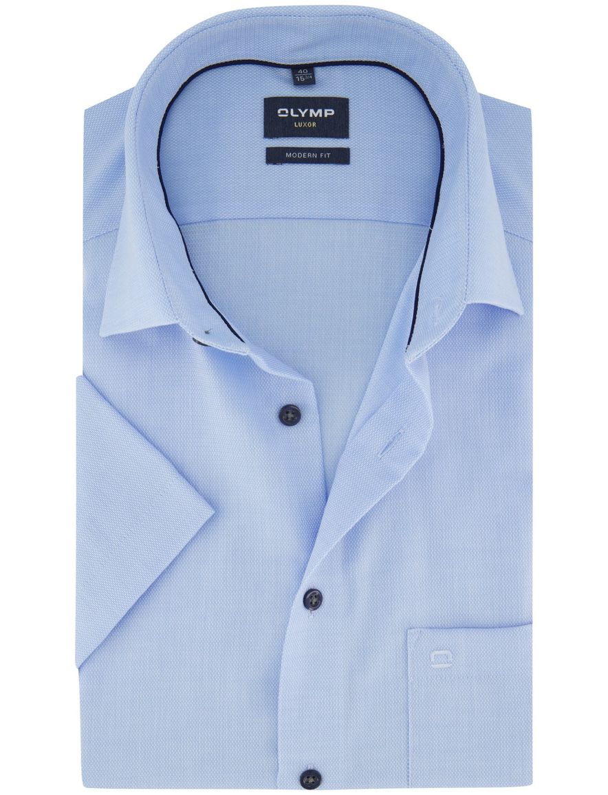 Olymp overhemd lichtblauw strijkvrij korte mouw