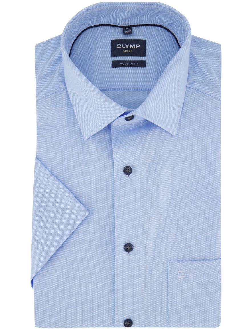 Olymp overhemd lichtblauw strijkvrij korte mouw
