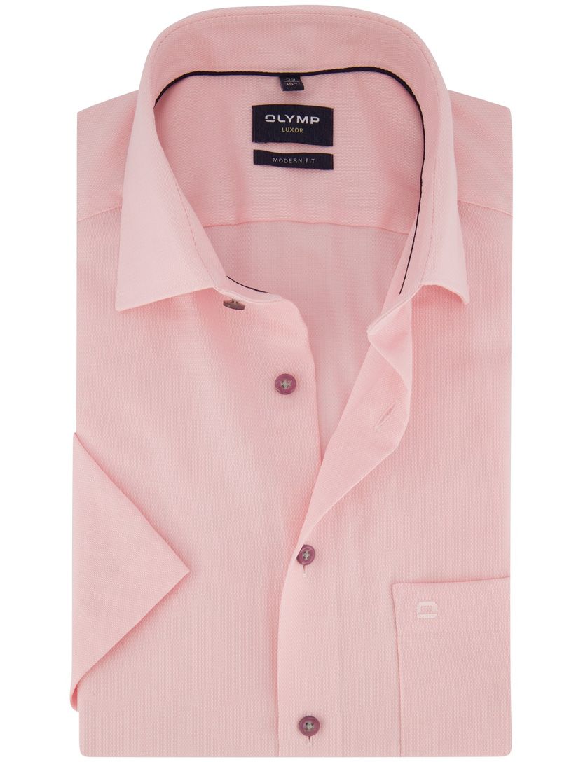 Korte mouw overhemd Olymp roze strijkvrij normale fit
