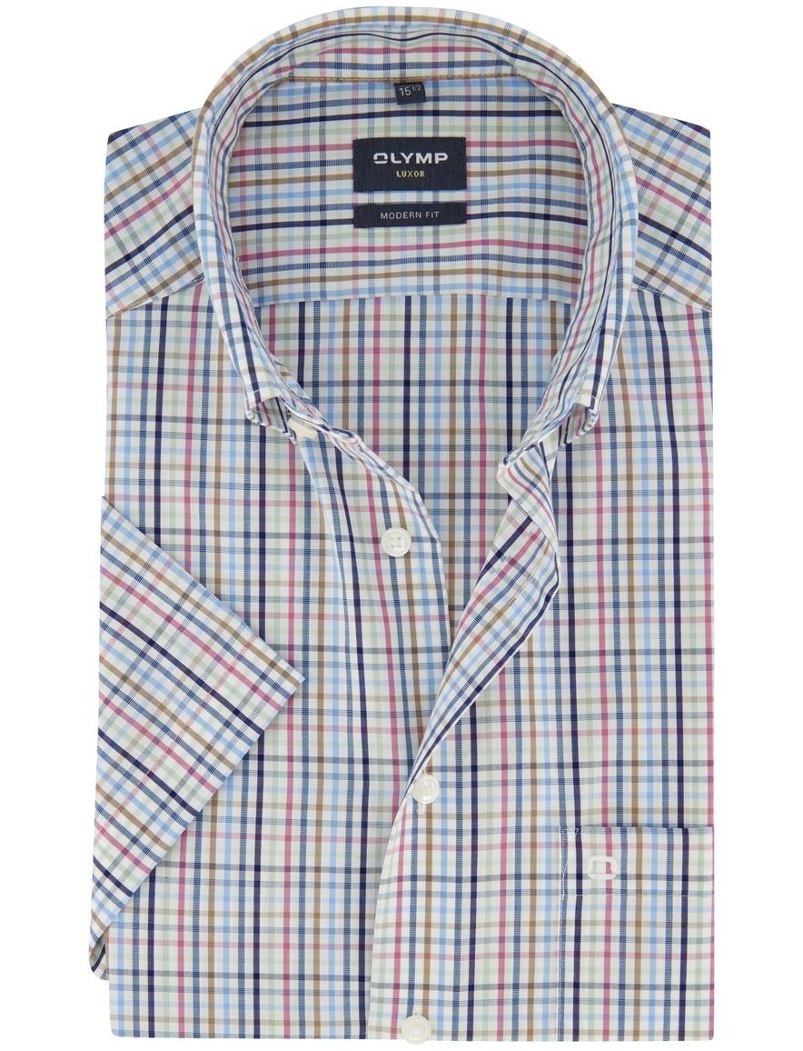 Multicolor geruit overhemd Olymp Luxor Modern fit korte mouw