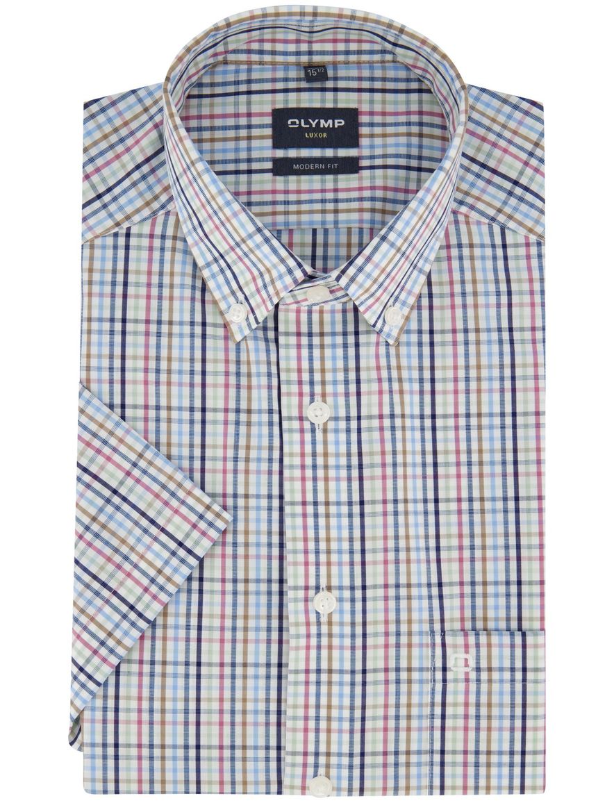 Multicolor geruit overhemd Olymp Luxor Modern fit korte mouw