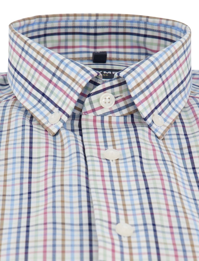 Korte mouw overhemd Olymp multicolor geruit borstzak strijkvrij