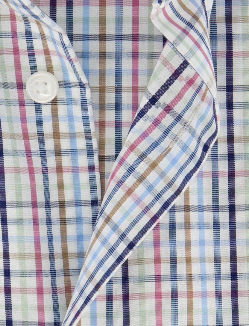 Korte mouw overhemd Olymp multicolor geruit borstzak strijkvrij