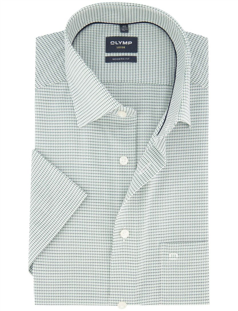 Overhemd Olymp groen geprint strijkvrij borstzak