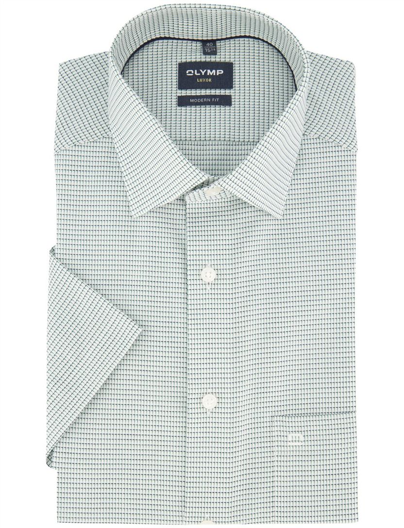 Overhemd Olymp groen geprint strijkvrij borstzak