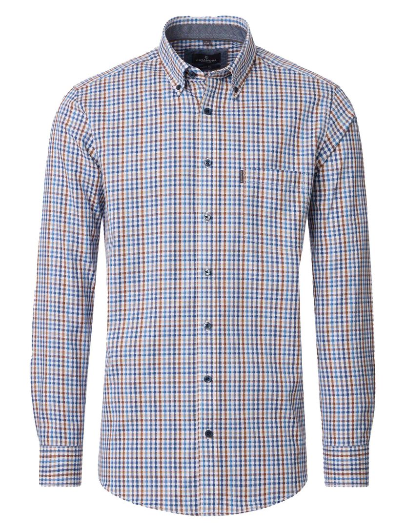 Geprint overhemd Casa Moda Casual Fit blauw mouwlengte 7