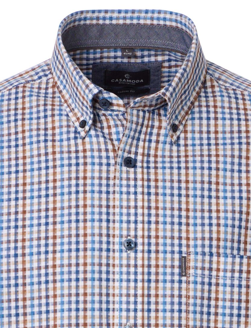 Geprint overhemd Casa Moda Casual Fit blauw mouwlengte 7