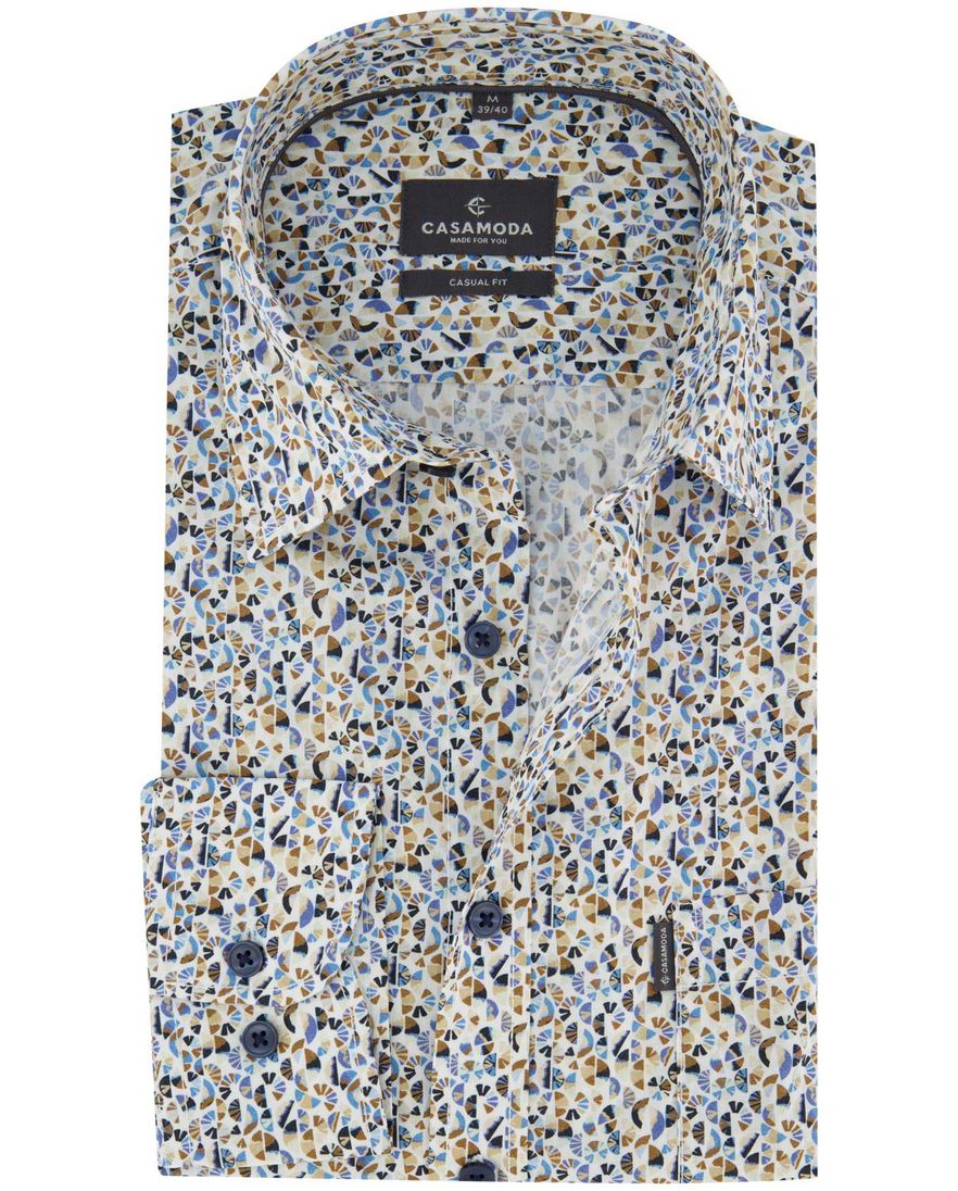 Casa Moda Casual fit Overhemd blauw bruin geprint met borstzak