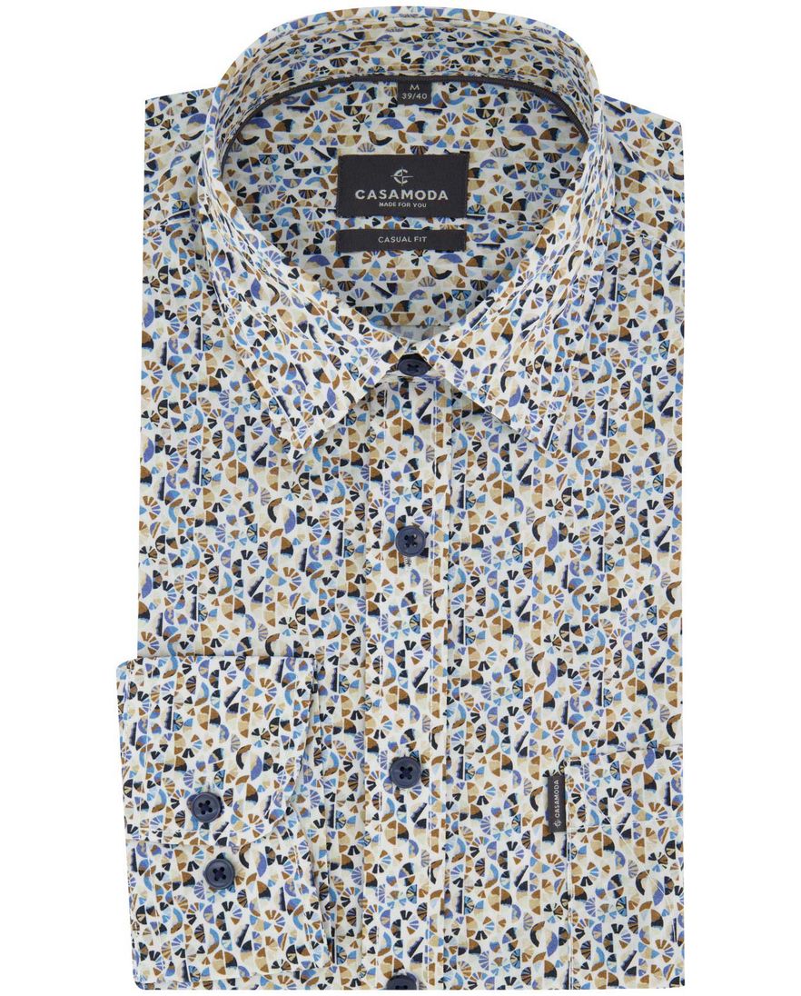 Casa Moda Casual fit Overhemd blauw bruin geprint met borstzak