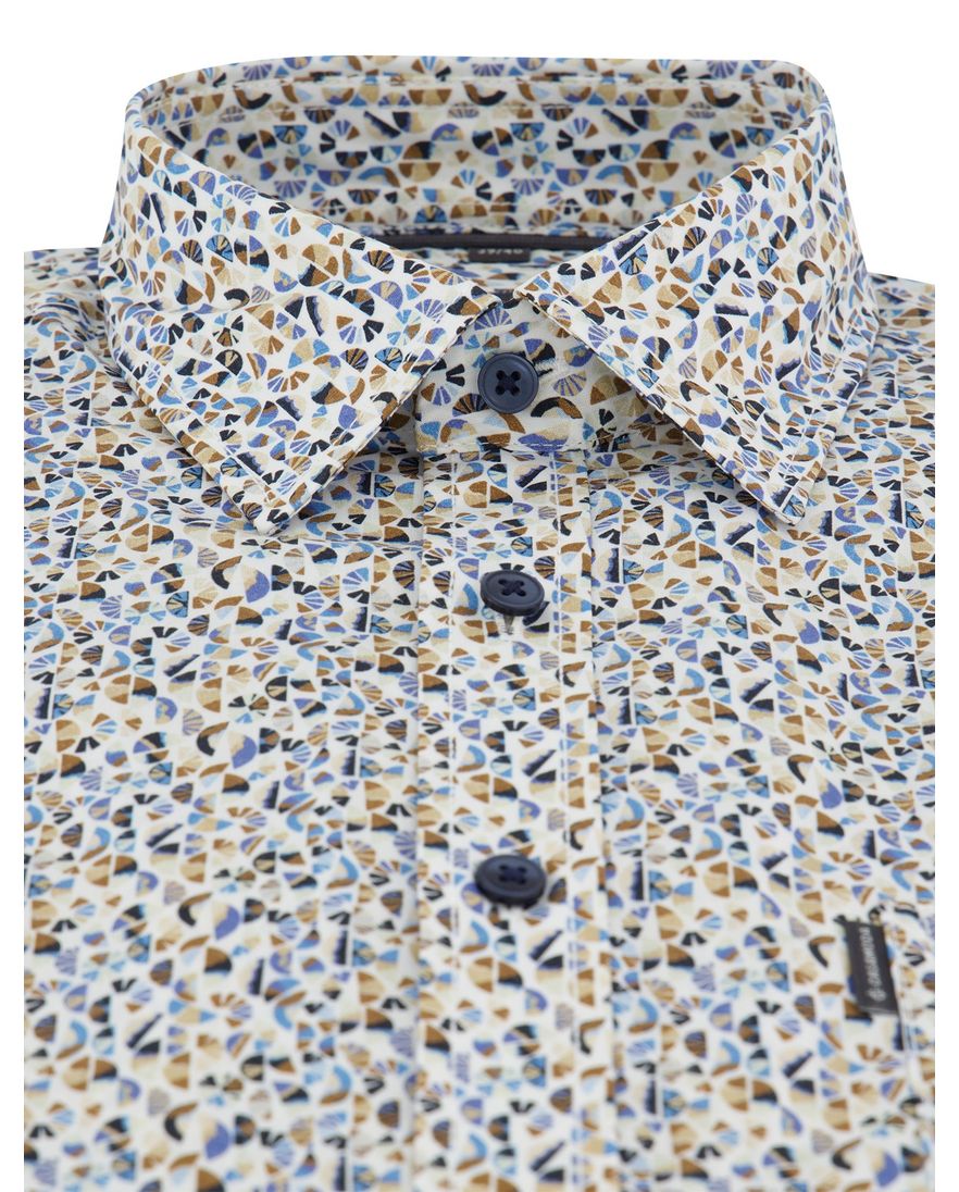Casa Moda Casual fit Overhemd blauw bruin geprint met borstzak