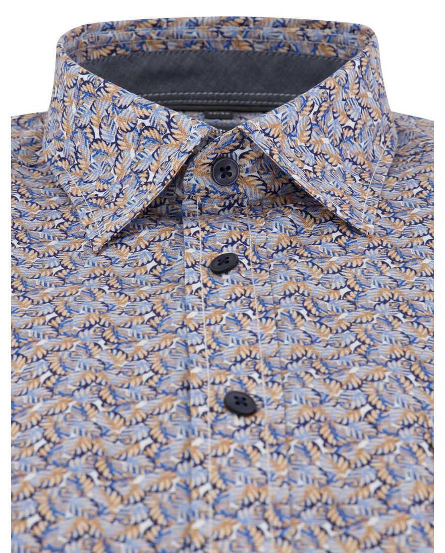 Casa Moda Casual fit Overhemd blauw bruin geprint semi-wide collar