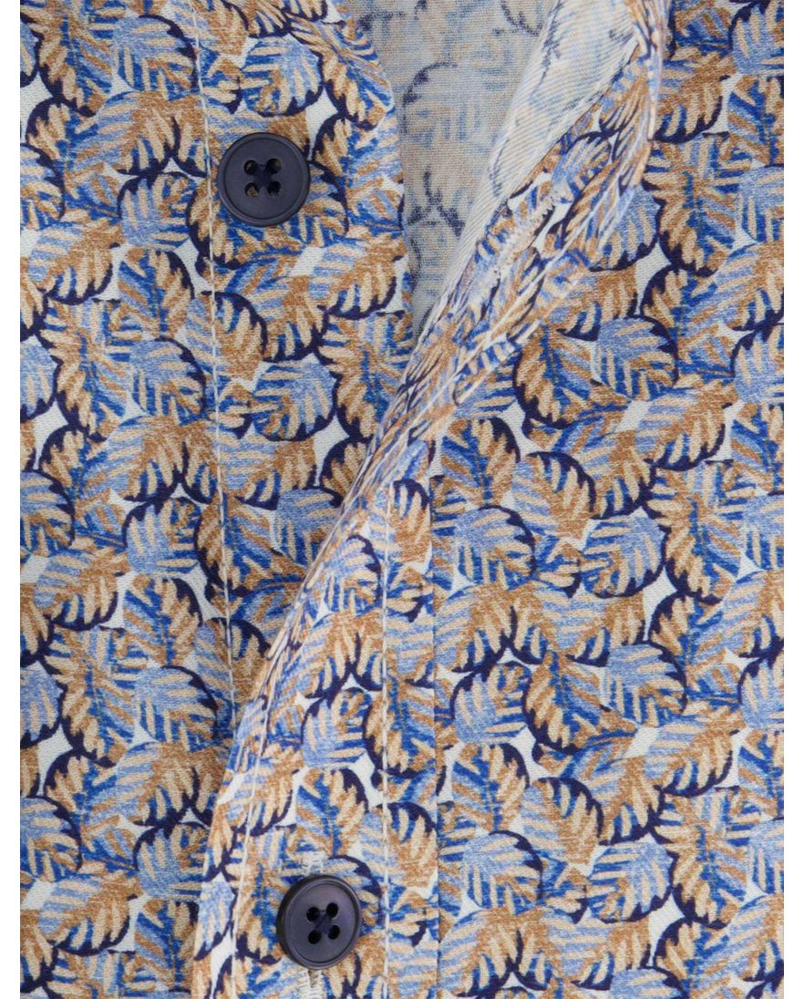 Casa Moda Casual fit Overhemd blauw bruin geprint semi-wide collar