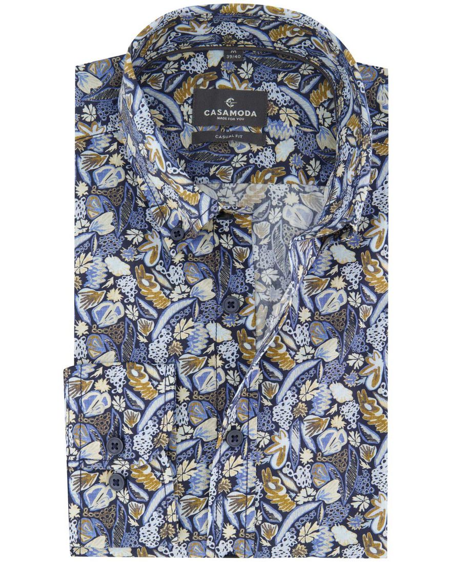 Casa Moda Casual fit Overhemd blauw geprint button-down collar