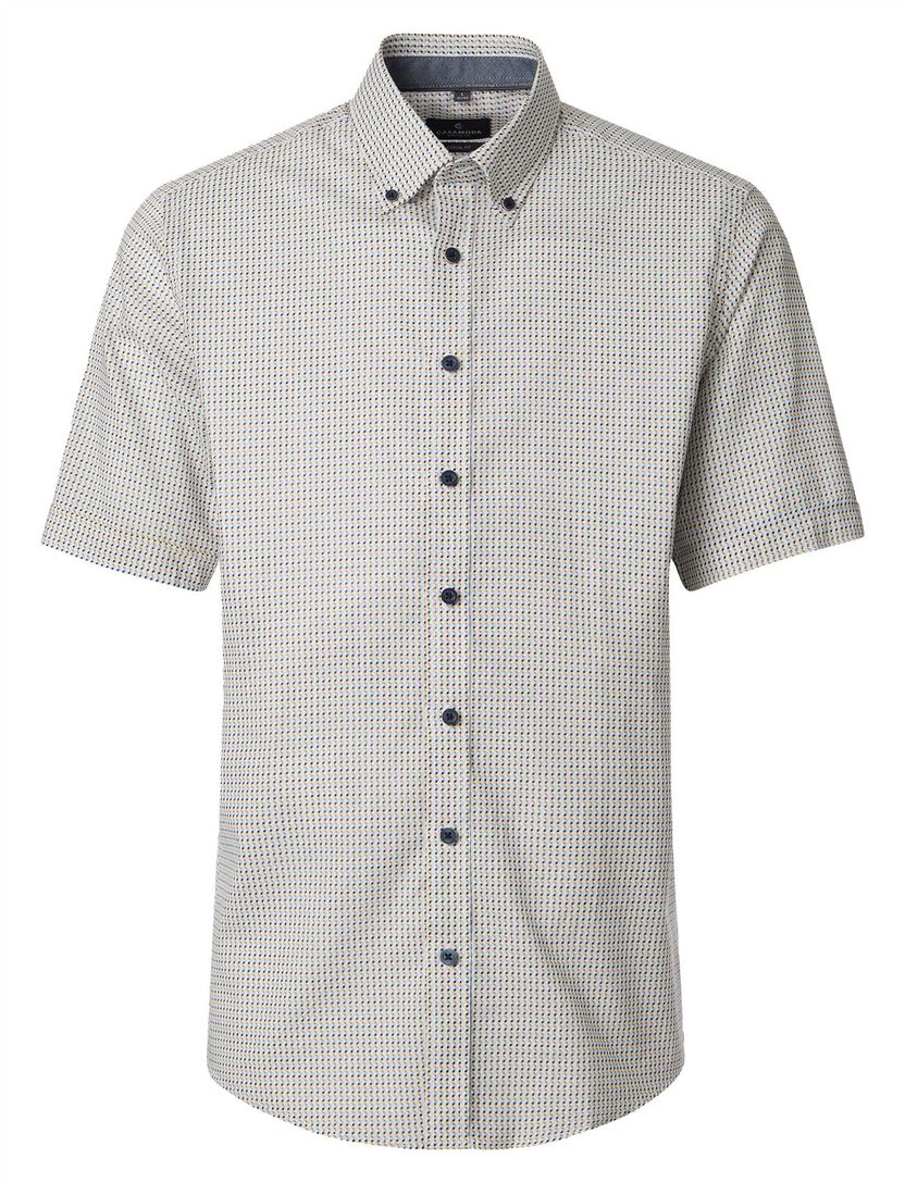 Wit geprint Overhemd Casa Moda button down boord korte mouw