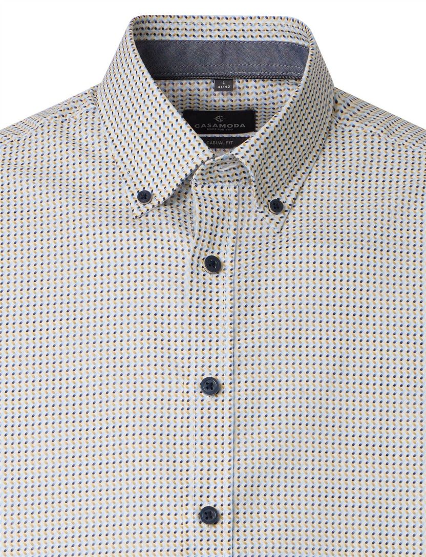 Wit geprint Overhemd Casa Moda button down boord korte mouw